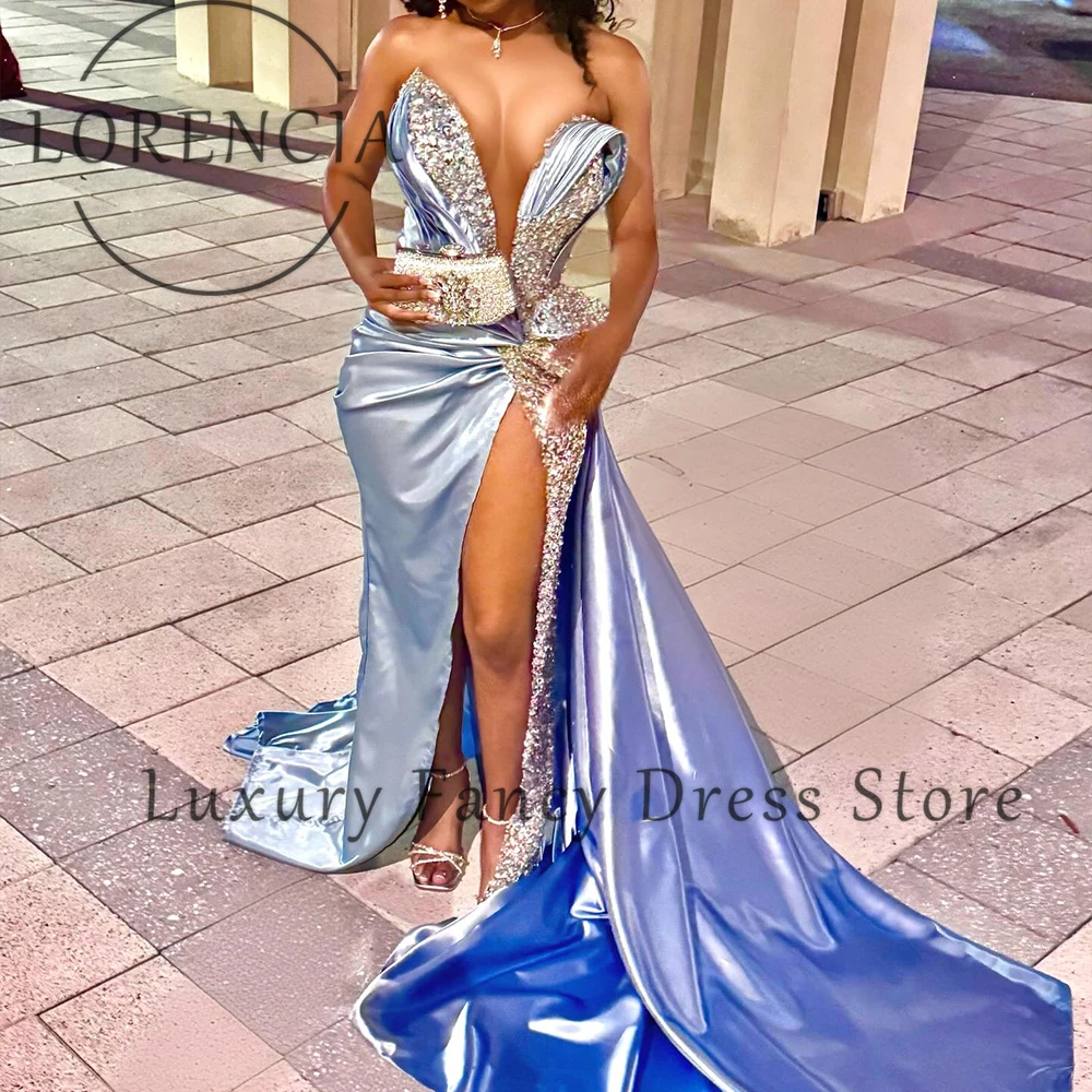 Luxury Sequin Prom Dresses 2025 Starpless Side Slit Mermaid Wedding Party Gowns Customized Detachable Train vestido madrinha