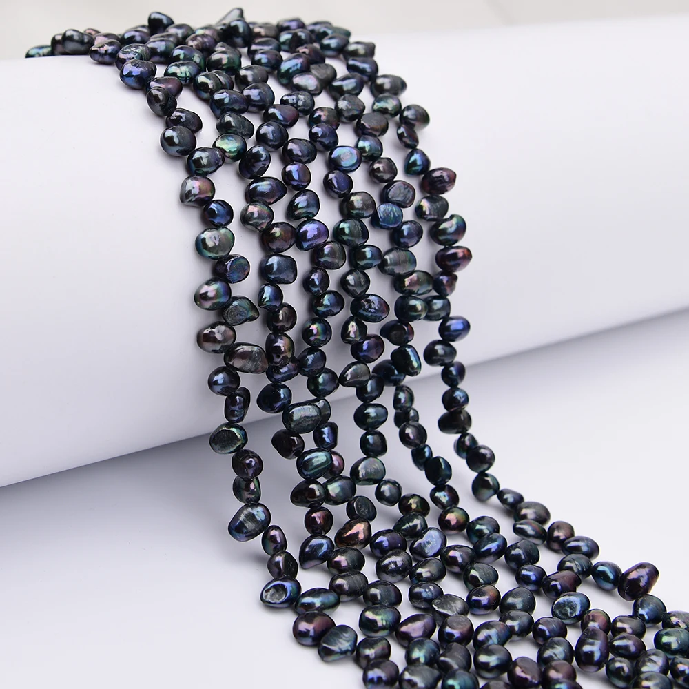 APDGG 5 Strands 7x9mm Freshwater Cultured Black Pearl Top Drilled Loose Beads 14'' Strands Handmade Jewelry Making DIY