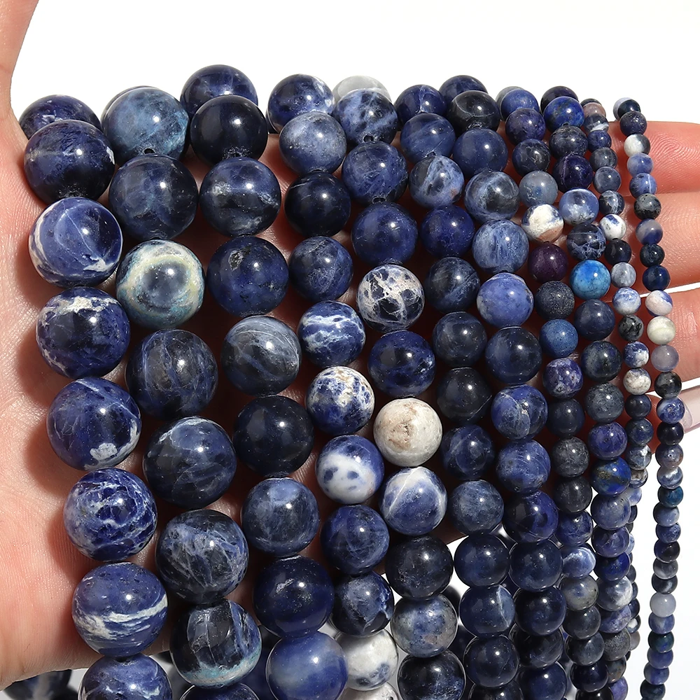 1 hebra de cuentas de piedra de sodalita azul natural de 4/6/8/10/12mm, cuentas redondas sueltas para hacer joyas, suministros para pulseras y collares DIY