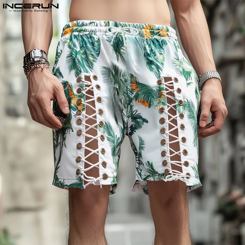

INCERUN Men Shorts Printing Summer Drawstring Loose 2025 Lace Up Sexy Men Bottoms Streetwear Vacation Fashion Male Shorts S-5XL