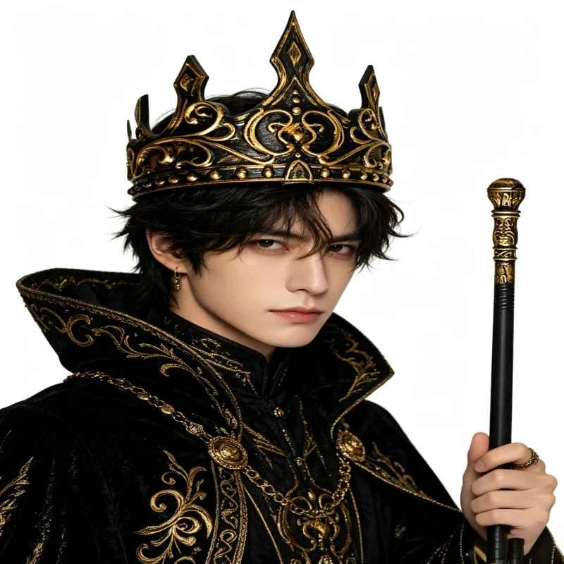 Adult Cosplay Costume Props Set, King Crown & Scepter, Wizard Short Magic Wand, Long Witch Staff, Egyptian Pharaoh Snake Scepter