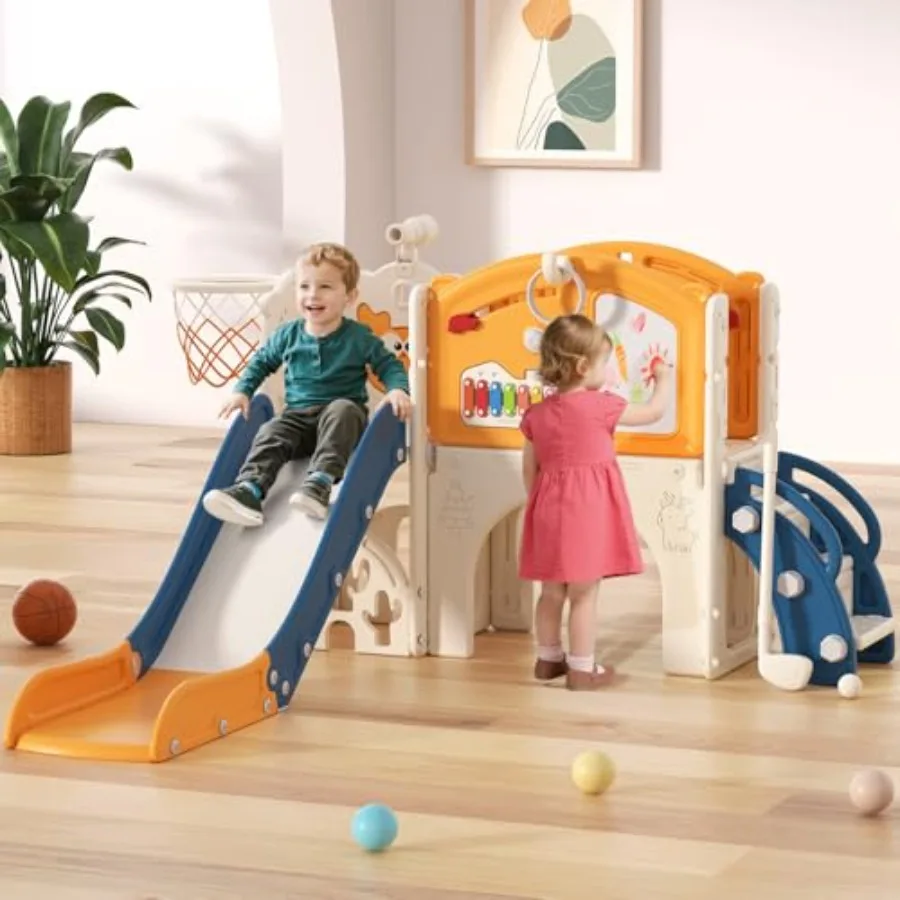 

Игровой комплекс-горка для малышей 13 в 1: для дома и улицы, для детей 1-3 лет, с баскетбольным кольцом и игрой в гольф