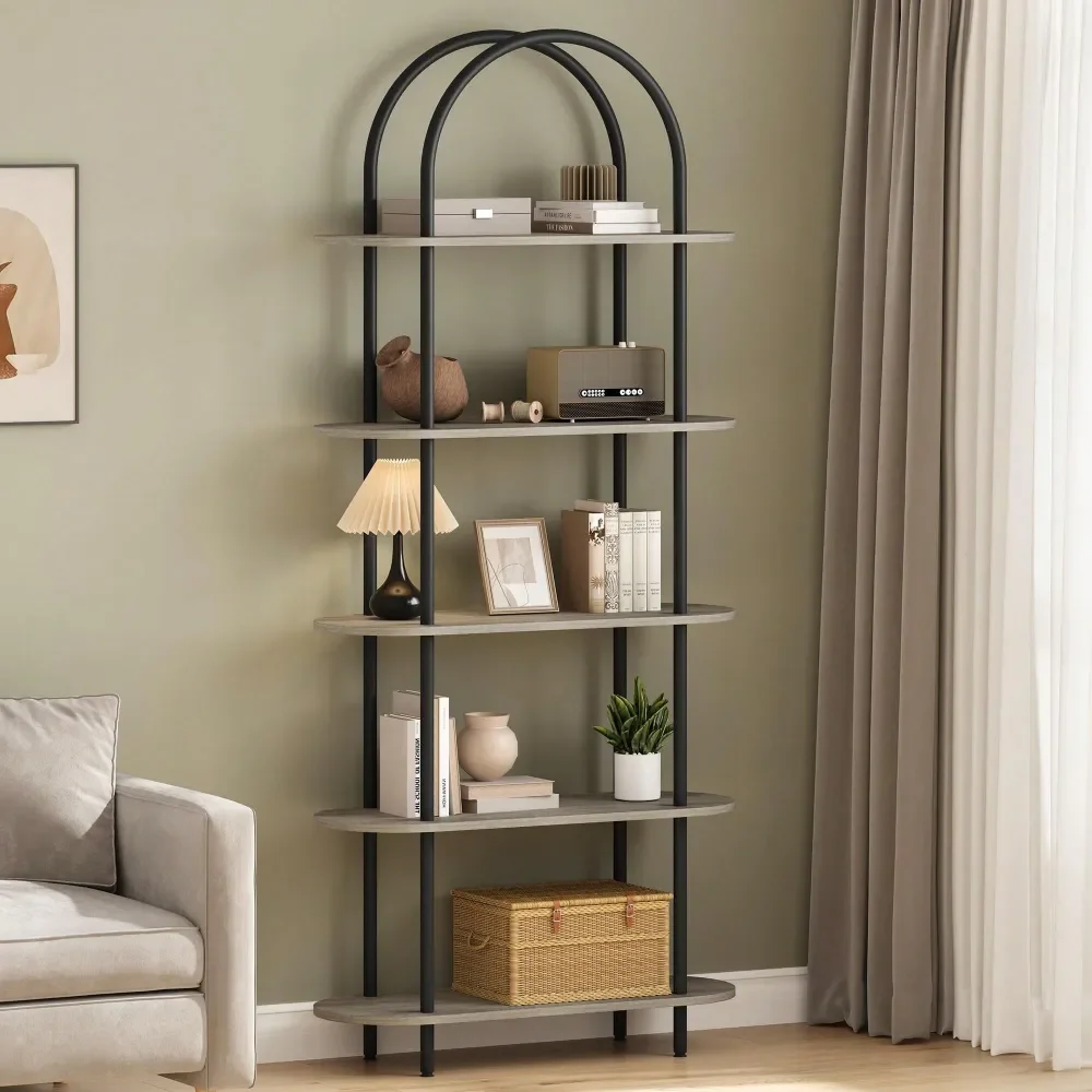 

Arched Bookshelf, Arched Bookshelf 5 Tier Bookcase Open Bookshelf Storage Shelves With Metal Frame Freestanding Display Rack Ta