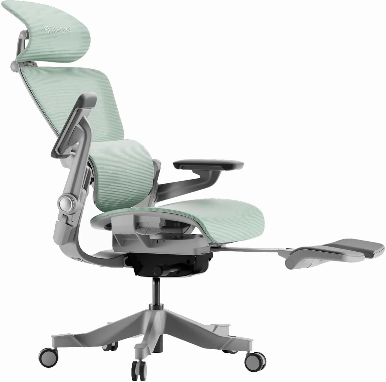 Ergonomic Office Chair with Footrest, lumbar support, mesh design, comfy green computer chair for home office (Large).