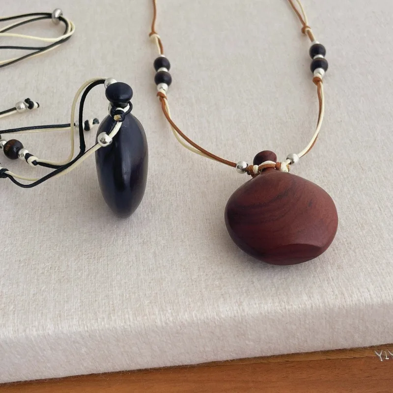 مينار العصرية البني الأسود اللون الخشب الطبيعي الأبنوس الإبريق قلادة القلائد مزدوجة الطبقات ضبط حبل سترة سلسلة للنساء #6
