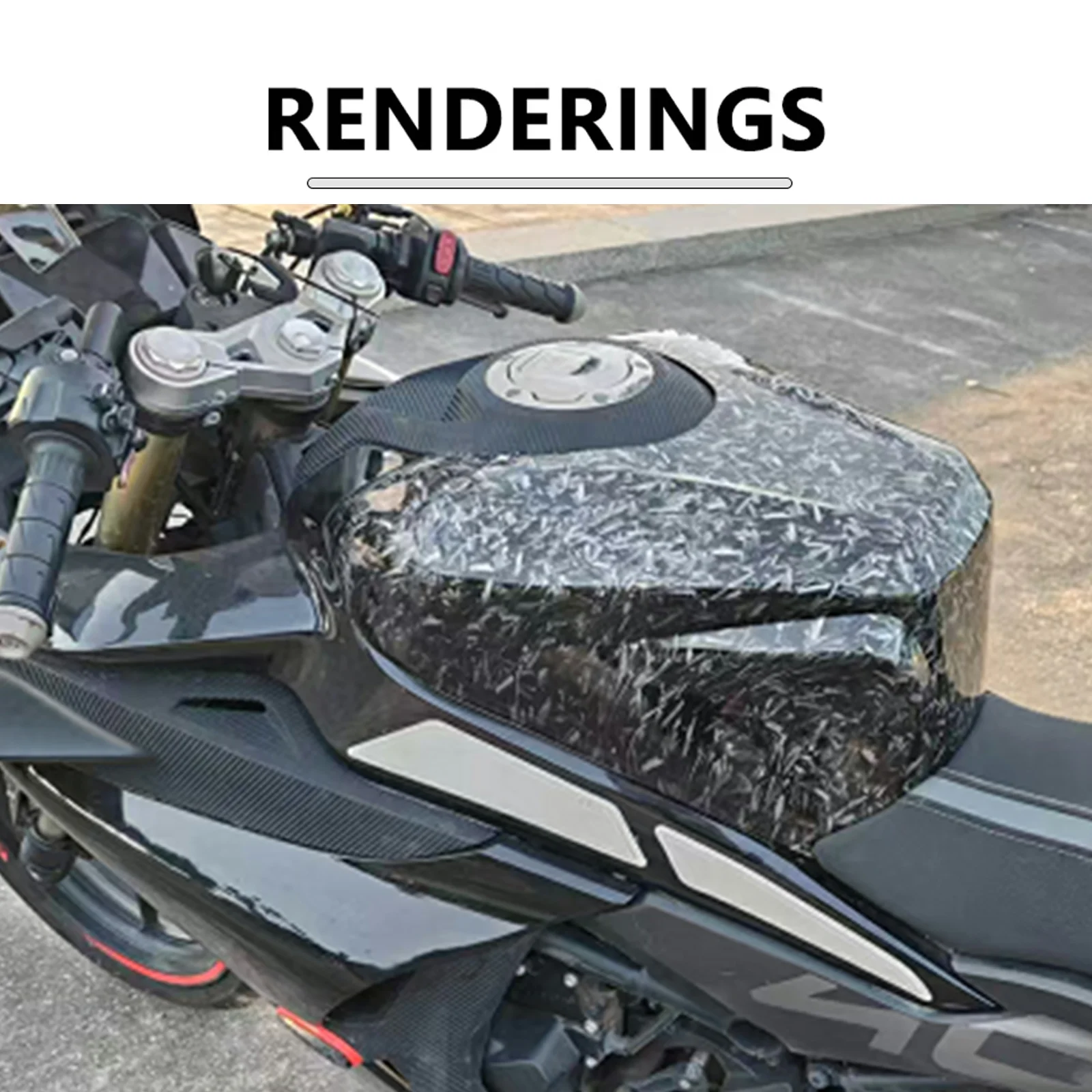 غطاء خزان الوقود الأسود اللامع ABS، غطاء خزان من ألياف الكربون ABS، ملحقات واقية لموديلات 2022-2025 CFMOTO 450SR SRS. #2