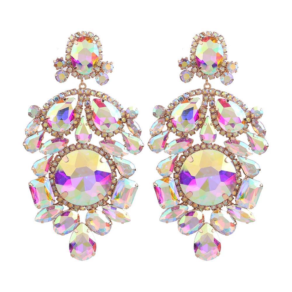 Statement Crystal Rhinestone Claw Big GlassRhinestones Drop Earring for bride Wedding Jewelry Luxury Shiny Women Earring Gift