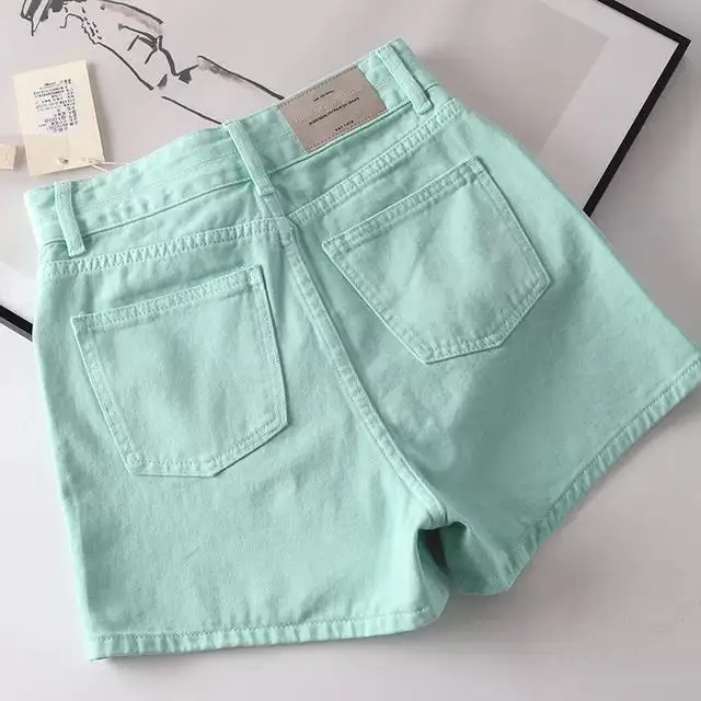 Light green denim shorts women's summer new fashion high waist, slim and high meat cover plus size Joker pants. jeans women