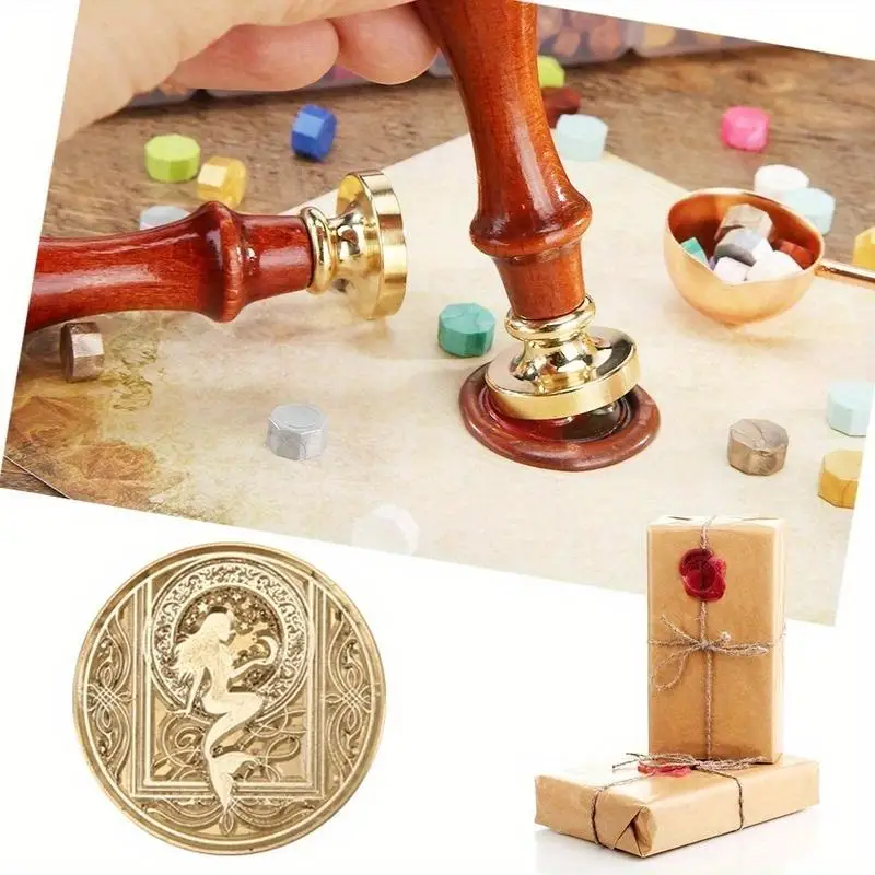 1Pc 3CM Wax Seal Stamp Star Sky Series Wooden Handle Swan Mermaid Flying Dragon Sealing Tool Wax Seal Beads