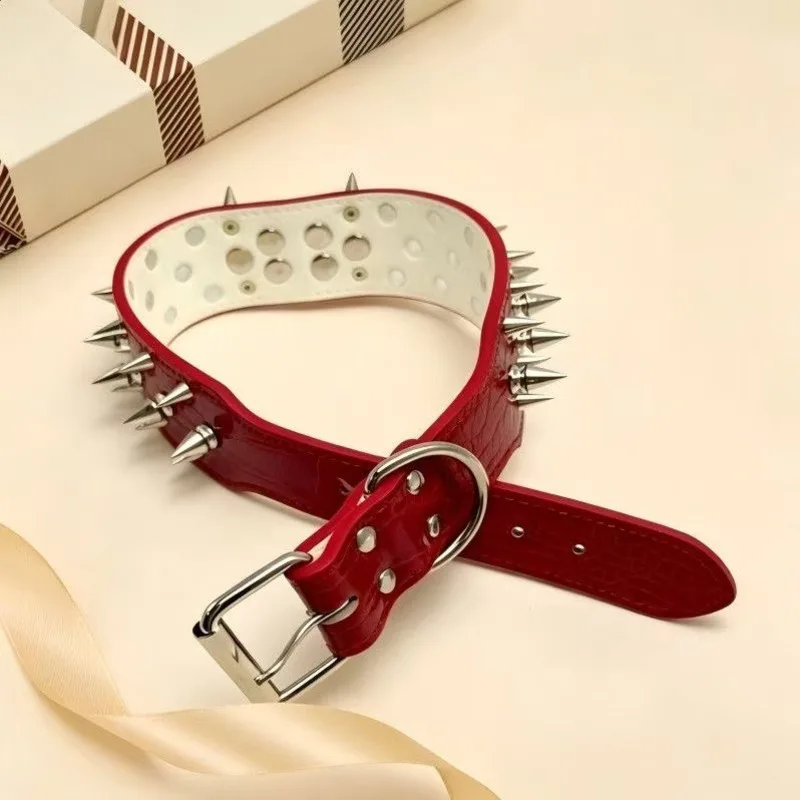 Adjustable Leather Dog Collar Spiked Anti Bite Large Dogs Bulldog Pitbull Black Pet Neck Strap Training Supplies - view 6