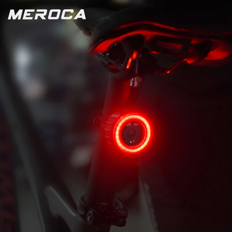 MEROCA Bicycle Rear Light USB Charging High Visibility Multifunction Flashing With Brake Sensor Tail Light MTB Road Bike Lamps