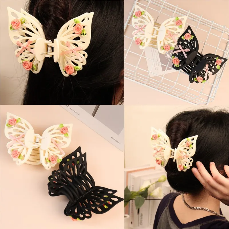 Flower Butterfly Hair Clip Double-layer Temperament Shark Clip Women's Frosted Hair Clip Hair Accessories Styling Hair Clips