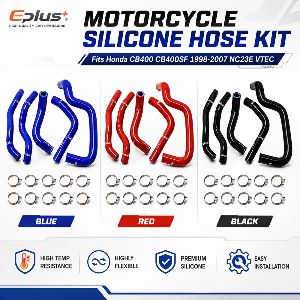 Silikon-Kühlmittelschlauch-Set für Honda CB400 CB400SF 1998-2007 NC23E VTEC 4-lagige Kühlerschläuche Rot/Blau/Schwarz