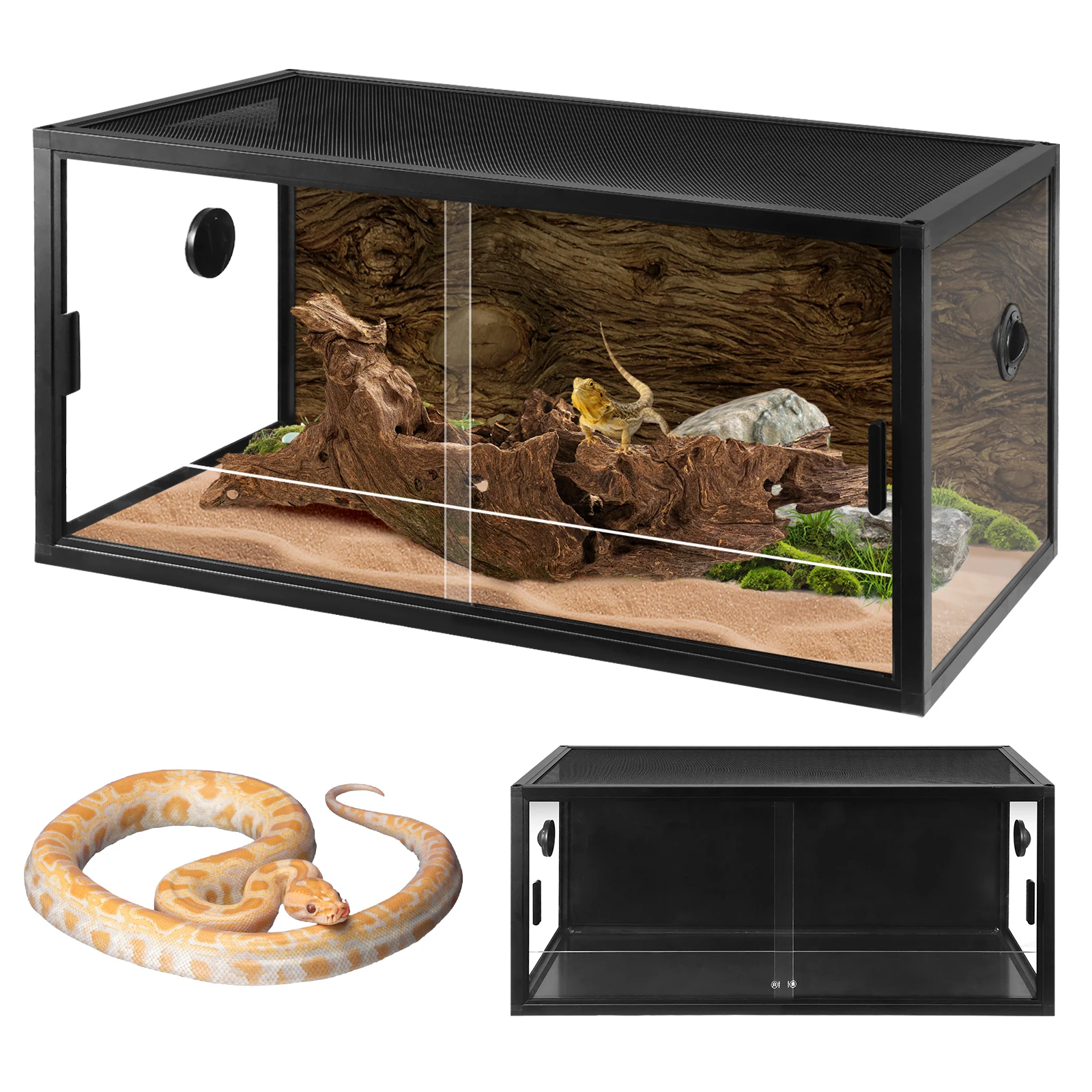 

Long Tank Reptile Terrarium Front Opening Terrarium 47.24x23.62x17.72inch with Sliding Door & Mesh Top for Bearded Dragon,Gecko