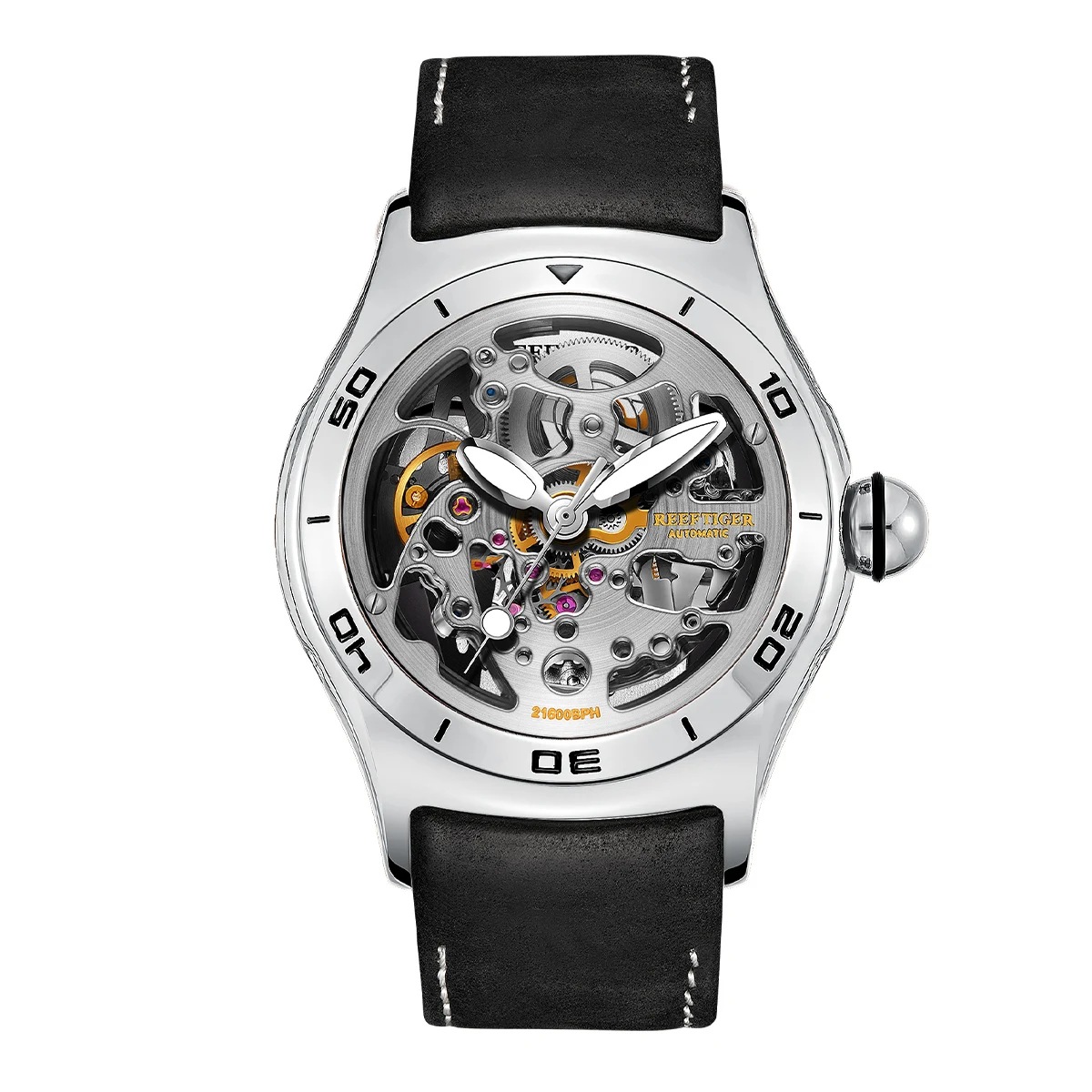 Reef Tiger/RT Top Brand Luxury Skeleton Automatic Mechanical Watch For Men Steel Sport Male Leather Wrist Watches RGA70S7-2