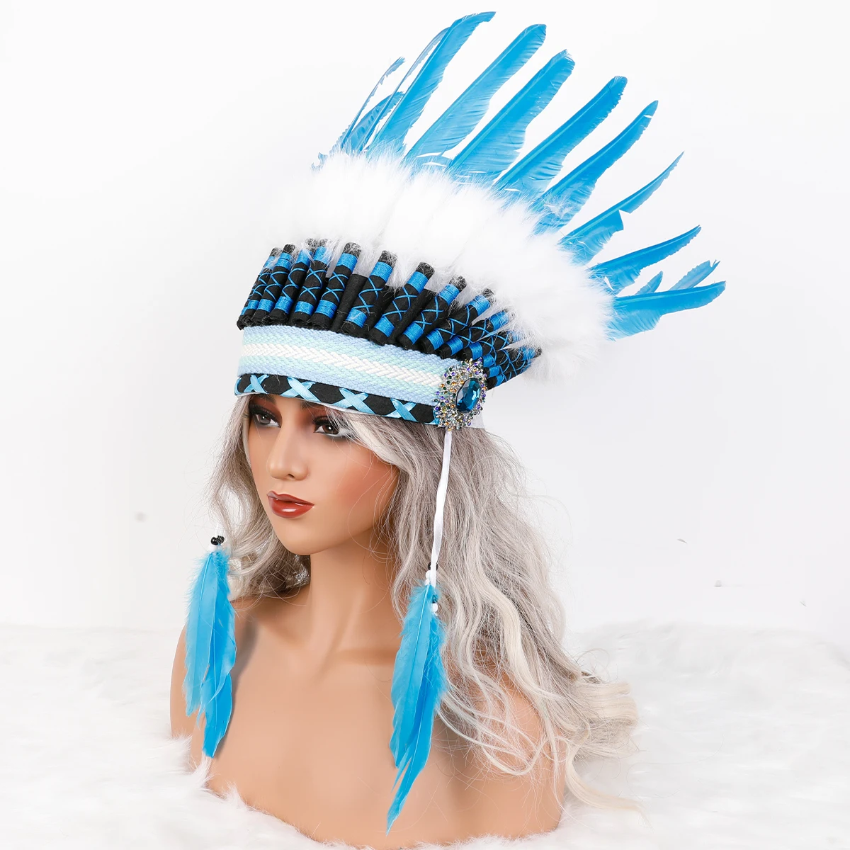 Vintage Inspired Adjustable Carnival Headband With Feathers Rhinestones And Beaded Tassels For Carnivals Party Costume Accessory