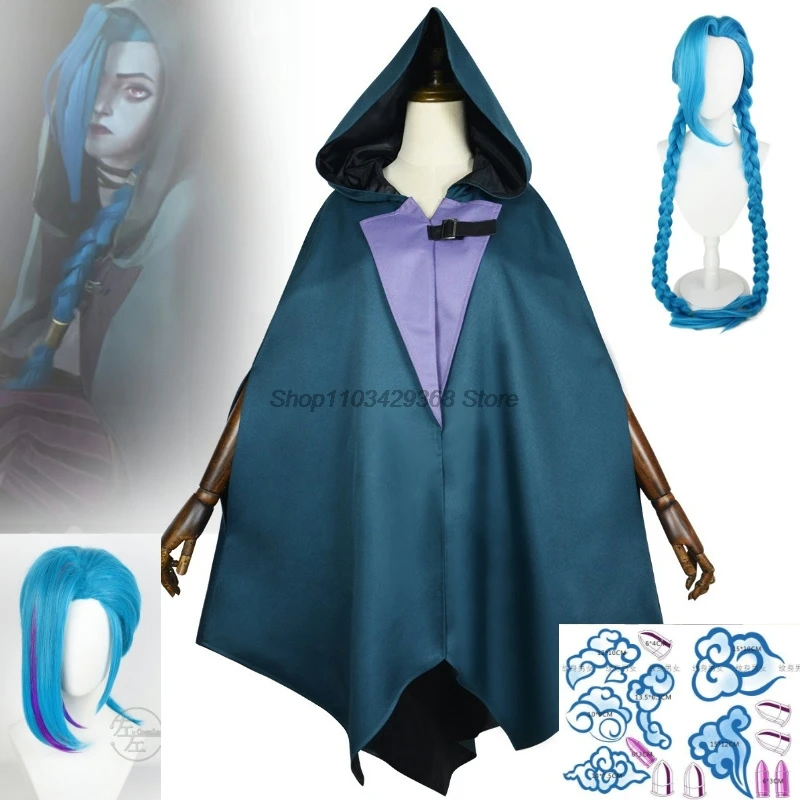 LOL Arcane S2 Jinx Powder Pow-Pow Cosplay Hooded Cape Costumes Wig Prop Cloak Jinx League Of Legends Anime Game Halloween Party