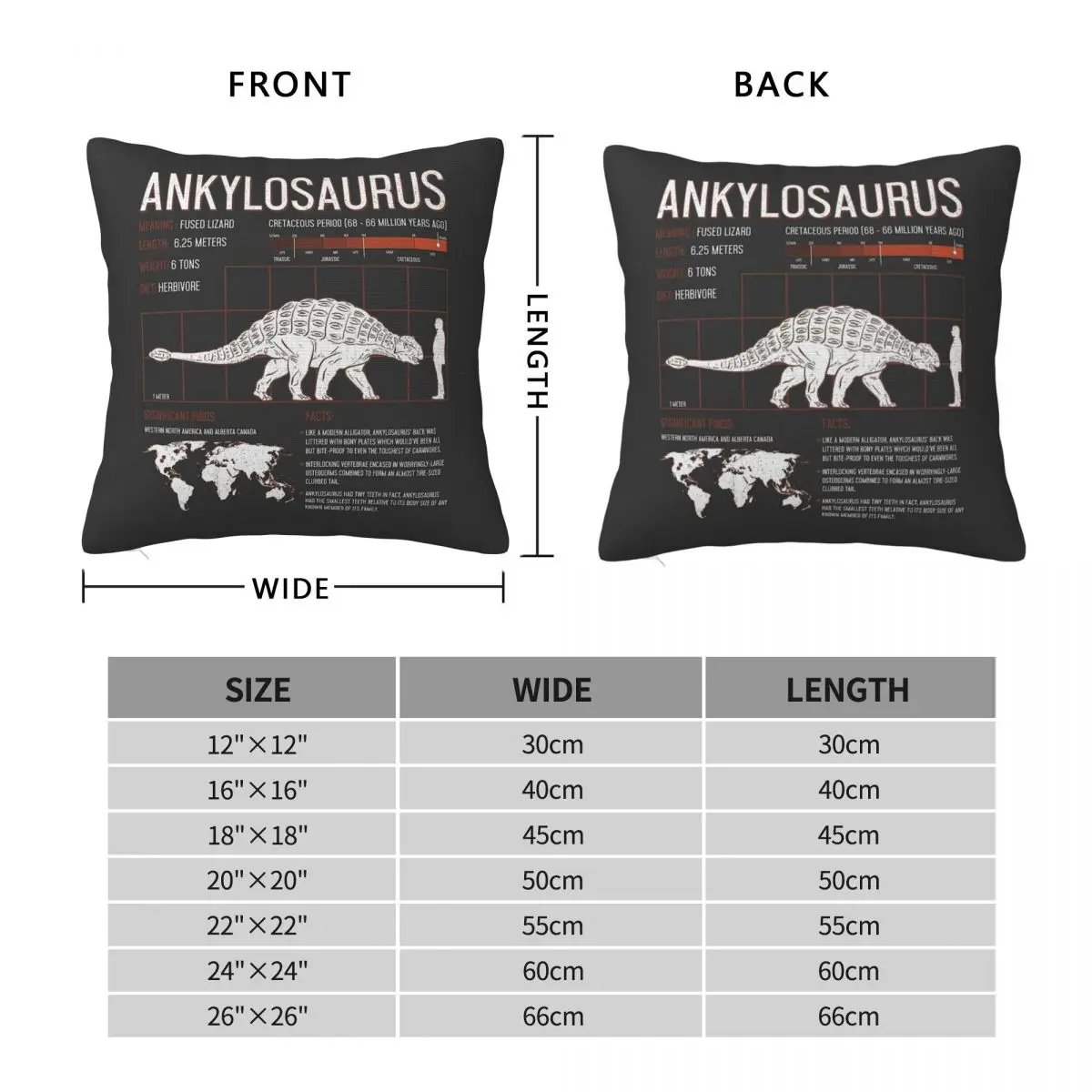 Ankylosaurus Dinosaur Facts Science Square Pillowcase Polyester Linen Velvet Printed Zip Pillow Case Room Cushion Cover 45x45