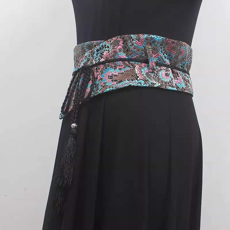 Women's Runway Fashion Vintage Jacquard Satin Cummerbunds Female Dress Corsets Waistband Belts Decoration Wide Belt R270