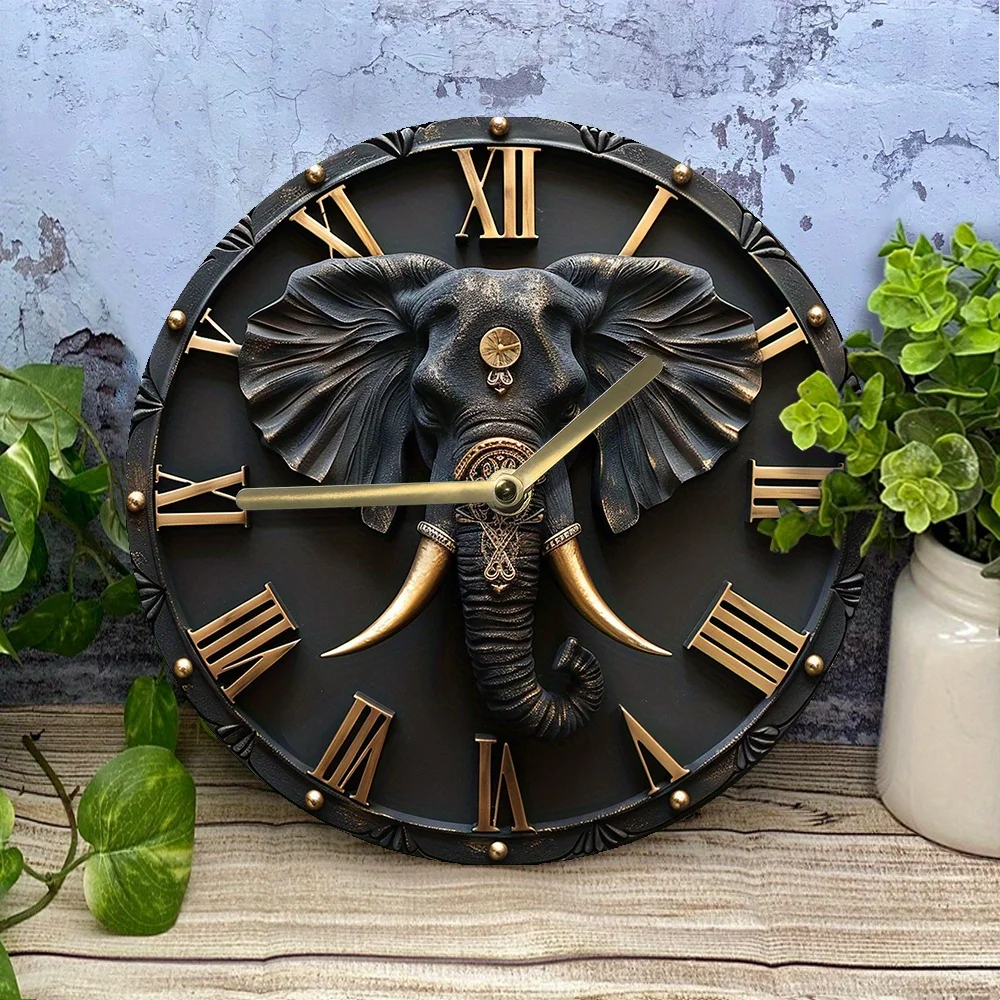 

DIY Elephant Wall Clock - Aluminum Metal Art Set with Quiet Movement, HD 2D Print, Indian Theme Decor Clocks Wall Home Decor