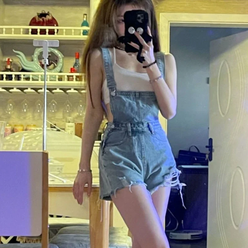 

Denim Rompers Women Defined S-5XL Chic Ripped Summer Streetwear Trendy Simple Harajuku Washed Vintage Hotsweet Ulzzang All-match