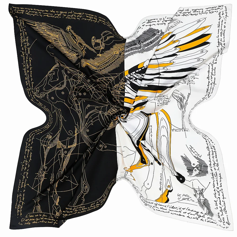 130cm 100% lenço de seda marca lenço quadrado design de moda pegasus feminino xale bandana lenço lenços para senhoras