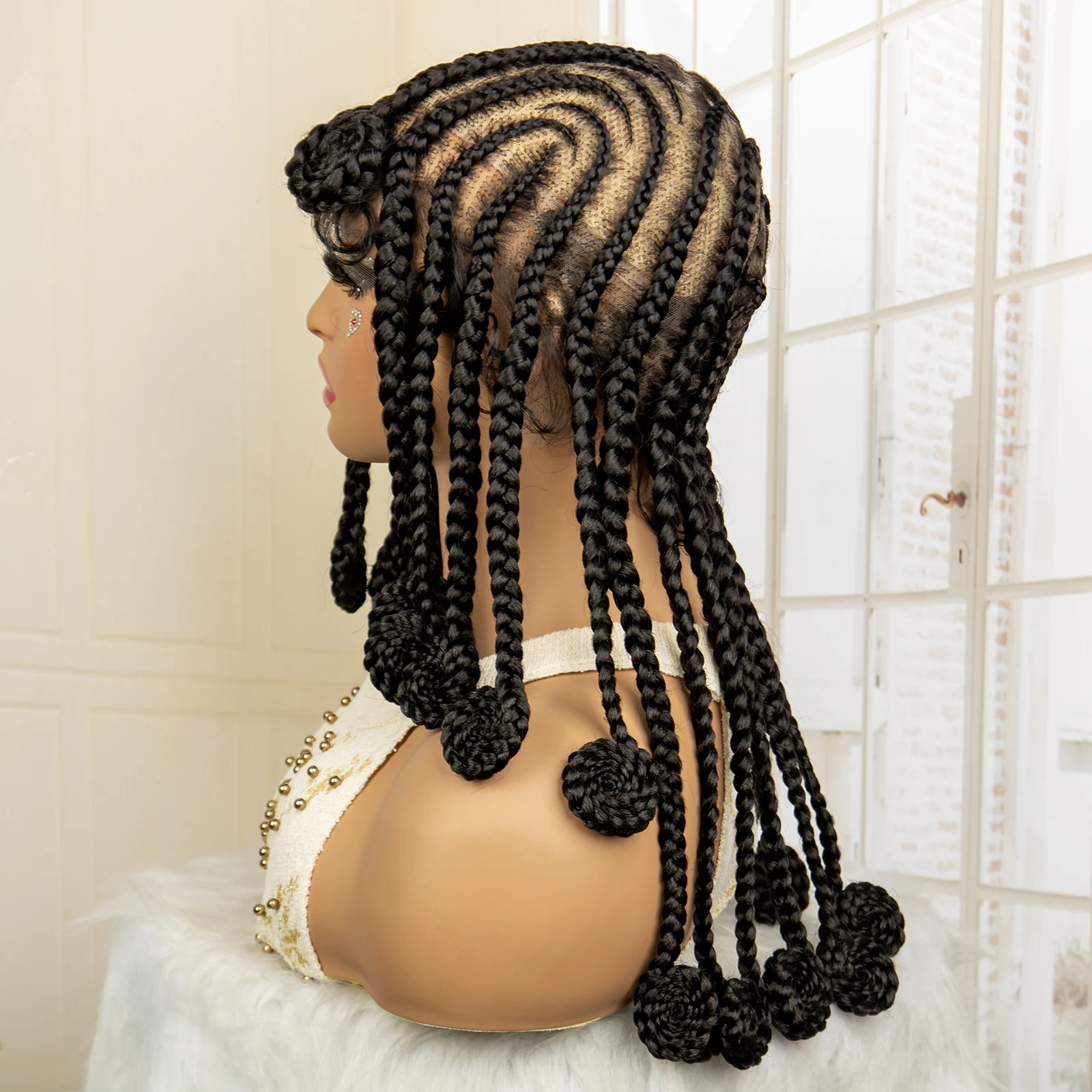 Synthetic Transparent HD Full Lace African Bantu Braided Wigs with Baby Hair for Black Women 18 Inches Cornrow Braiding Wig