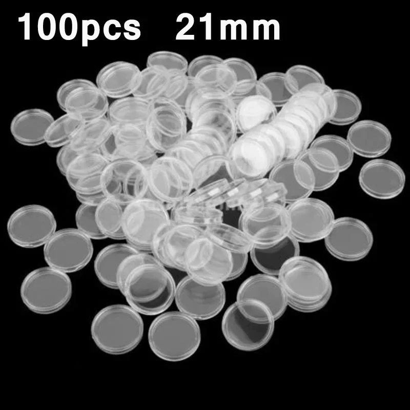 100Pcs 21mm Plastic Coin Holder Capsules Storage Clear Round Display Cases For Coins Storage Capsules Protection Boxes Container