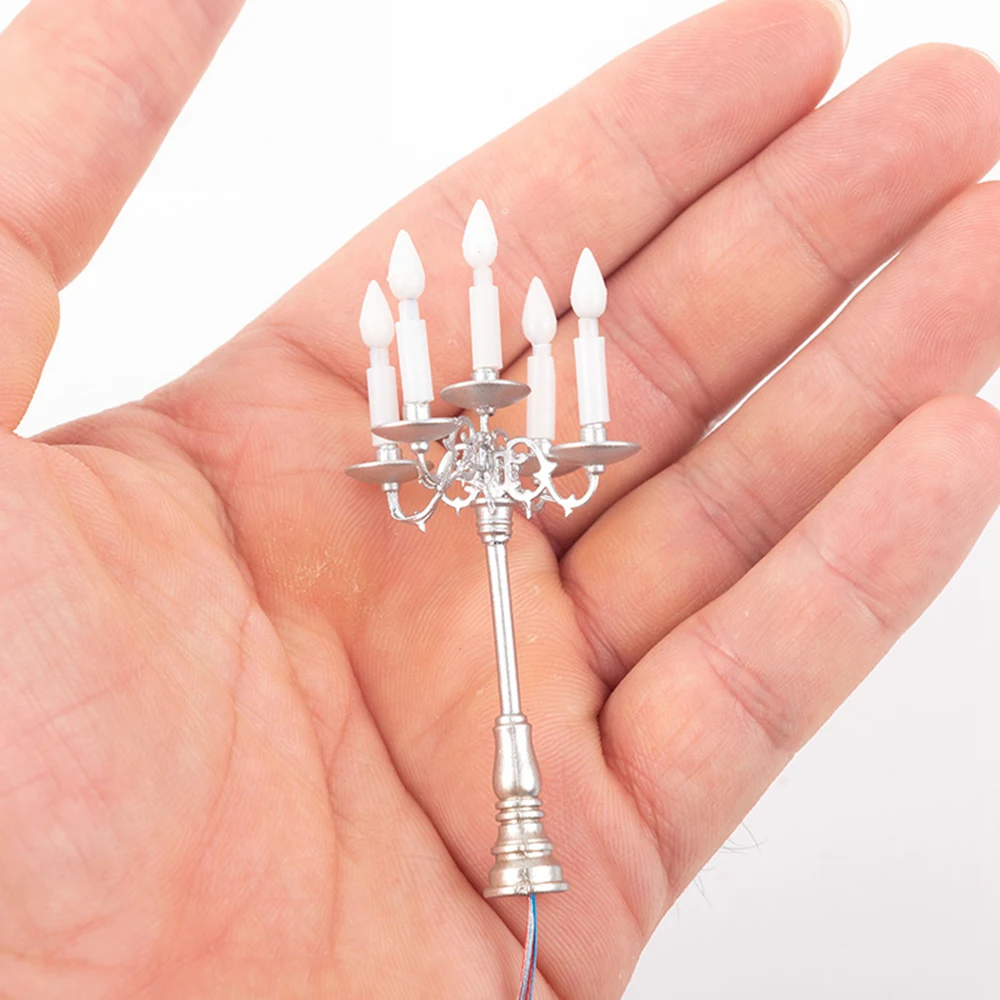 5Pcs Miniature Candlesticks 1:87 Scale Dollhouse Miniature Electric Light Lamp Candelabra Doll House Decoration Accessories