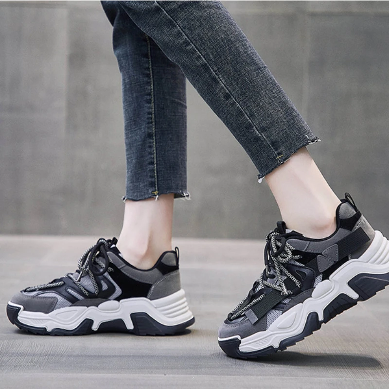 Platform Sneakers Woman Running Shoes Lady Fashion Color Block Cross-strap Breathable Sports Shoes Women Trainers Zapatos Mujer