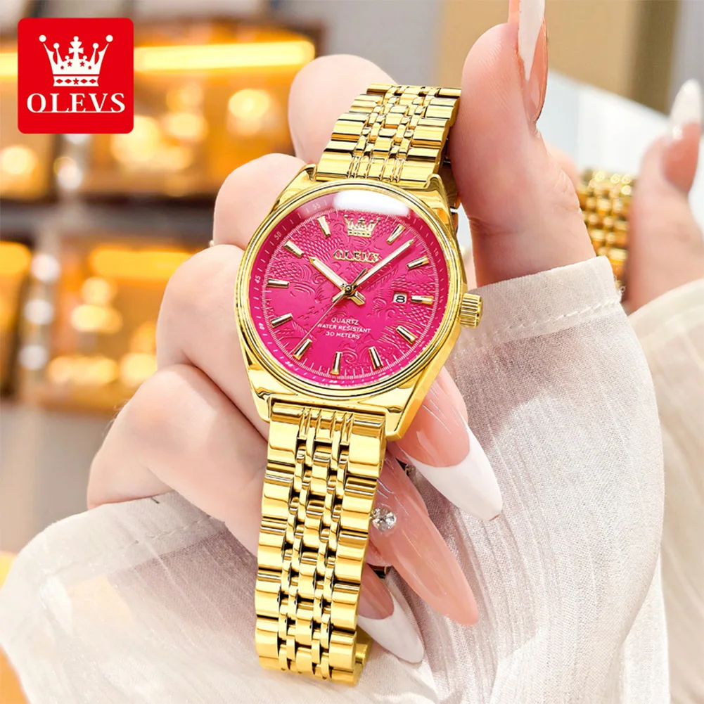 

OLEVS 3703, маленькие золотые часы, женские модные оригинальные женские часы из нержавеющей стали, водонепроницаемые, с автоматической датой, кварцевые женские часы