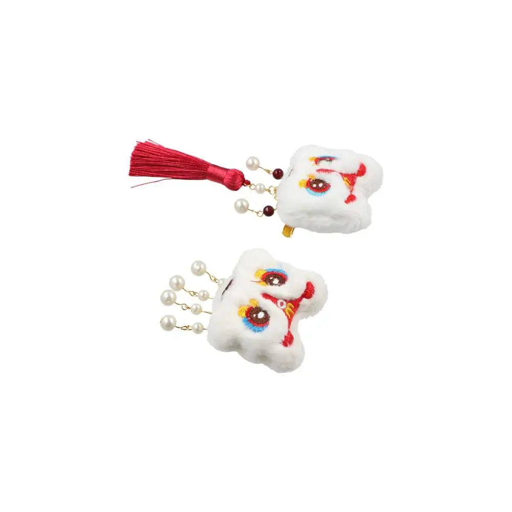 Embroidery Children Red Hairpin Lion Dance Cloth Chinese New Year Headwear Ancient Headwear Tassel Hanfu Hair Sticks Children