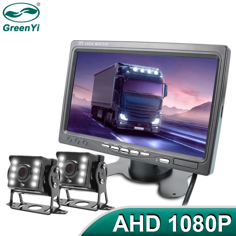 GreenYi 1080P 7 "IPS شاشة AHD شاشة CCTV للسيارة مع 2 ضوء النجوم للرؤية الليلية عكس النسخ الاحتياطي كاميرا الرؤية الخلفية AHD