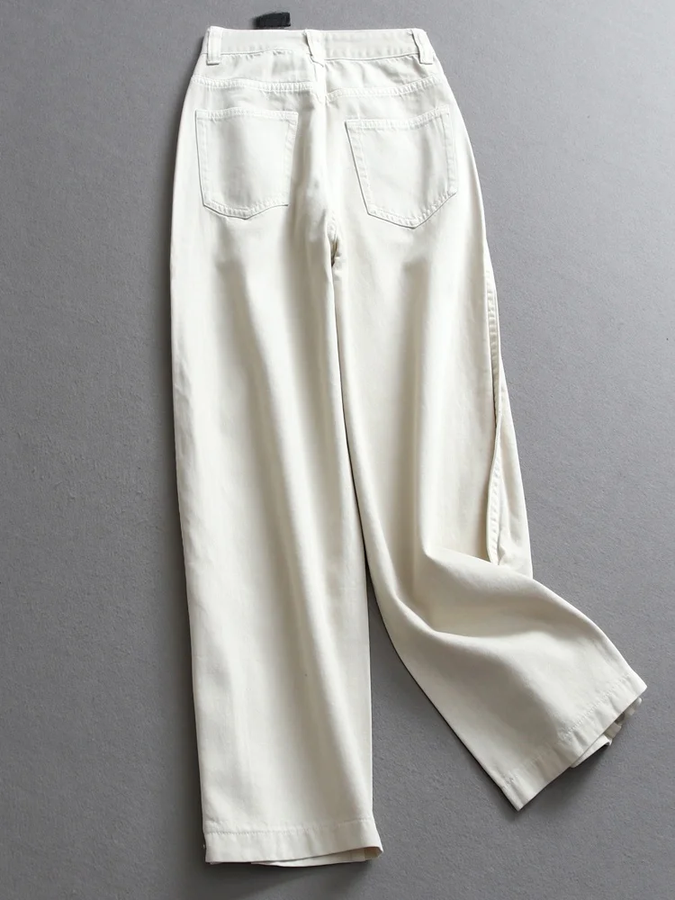 High Waist Straight Leg Loose Fit Wide Leg Jeans Women's Pure Color 3D Side Seamed Long Pants Elegant Versatile Denim