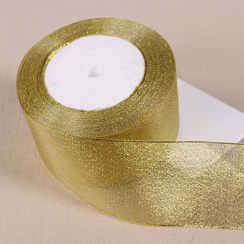 6mm 10mm 15mm 20mm 25mm 40mm 50mm 25Yards Gold Silver Glitter Ribbons Wedding Gift Wrapping Christmas Halloween Party DIY Crafts