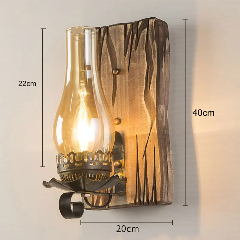 American Vintage Wooden Wall light Restaurant Coffee Shop Bar Counter Walllight Loft Industrial Glass Wall Sconces