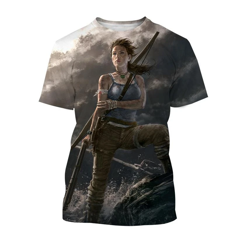 New Best Selling Tomb Raider 3D Printed T-Shirt Tomb Raider Lara Personality Men\'s Women\'s Cool Street Style Short Sleeve Kids