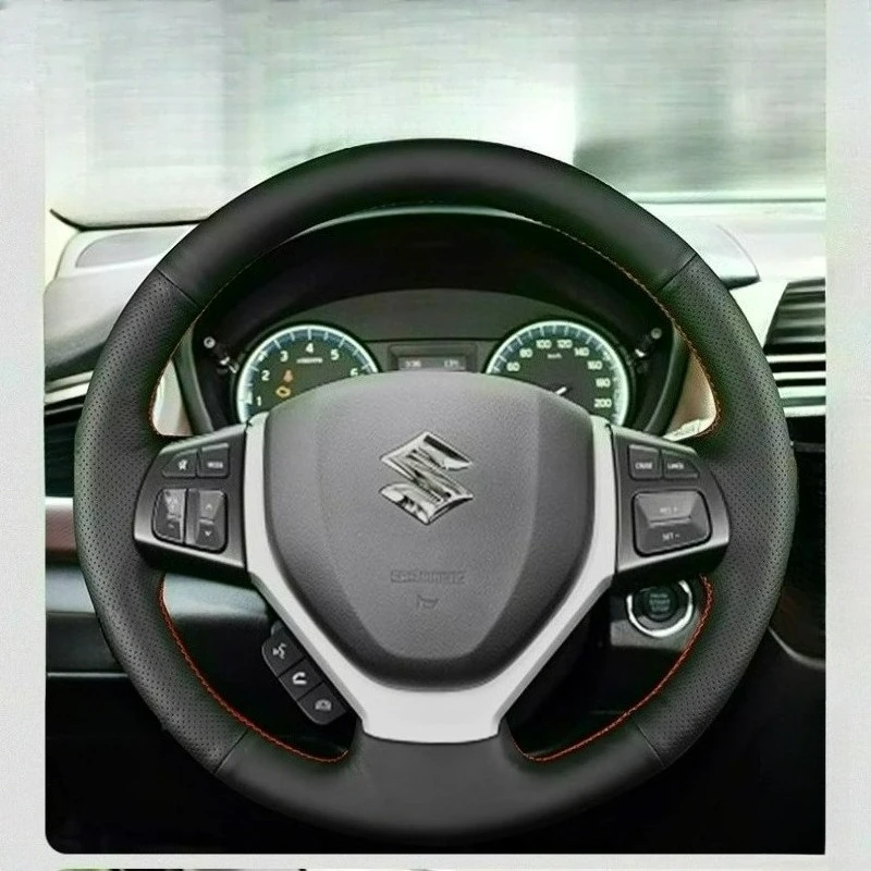 

Для Suzuki Vitara 2019 Escudo LY 4-го поколения 2016-2018, нескользящий черный чехол из натуральной кожи с ручной прошивкой на руль автомобиля