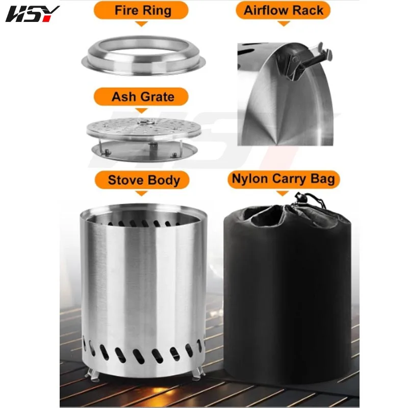 Portable Stainless Steel Fire Pit Stove, Outdoor Camping Wood-Burning Stove, Camping Heater, Campfire Travel Picnic BBQ Stove