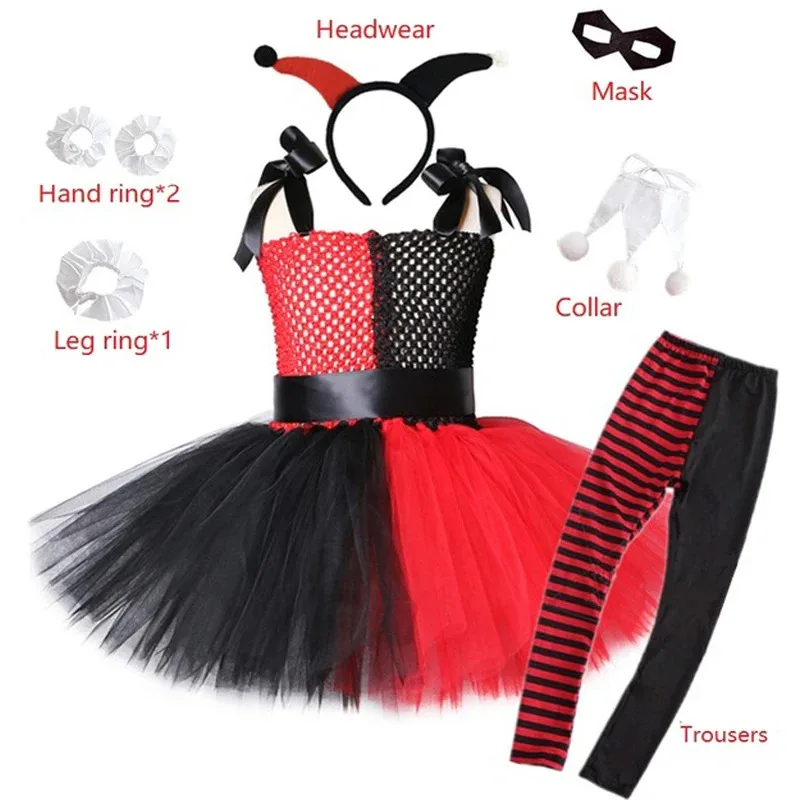 Kids Clown female Tutu Dress Happy Purim Girls Birthday Party Dresses Carnival Halloween harley squad quinn Cosplay Costume