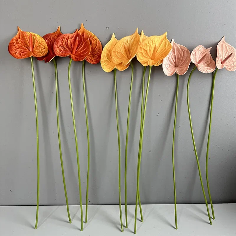 10 Uds. De flores artificiales de PU, Anthurium, palma blanca, decoración de boda, flores falsas, Anthurium, accesorios de decoración del hogar, fiesta Floral