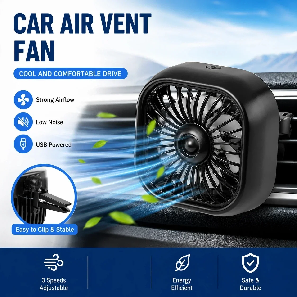 New Mini Car Air Outlet Cooling Fan Adjustment Powerful USB Light Creative Low Noise Multi-function Mini Car Interior Fan Cooler view 2