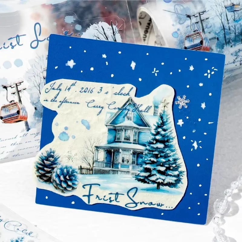 1 Rolle PET-Klebeband, vier Winter-Schnee-Licht-Handbuch, Basis, Stadtecke, Collage, Hintergrund, Schreibzubehör, Scrapbook-Klebstoffe, 75 mm x 2 m