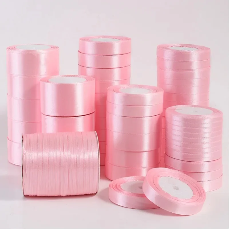 25 Yards rosa Seidensatinbänder, 0,6 cm–5 cm, für Partys, Weihnachten, Hochzeit, dekorative Bastelbedarf, DIY-Bekleidung, Nähzubehör