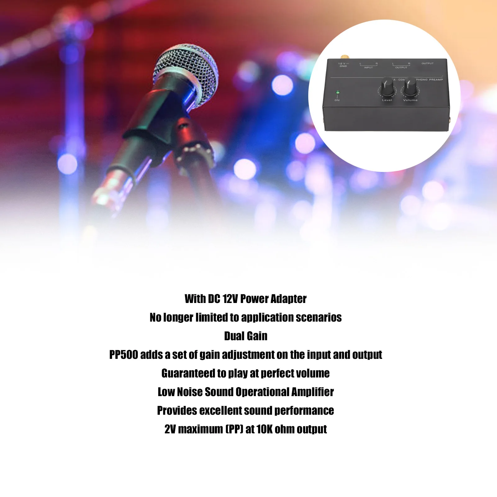 PP500 Phono Preamp Low Noise Stereo  Input  Output Knob Control Mini Record Player Preamplifier Record Player Preamplifier