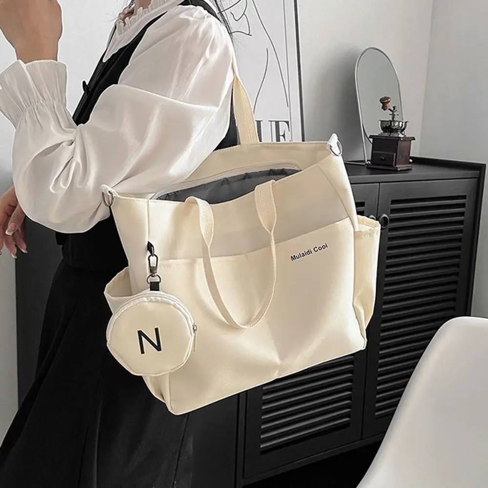 

Large Capacity Oxford Tote Bag Wear Resistant Waterproof Crossbody Bag with Round Coin Purse Lightweight Shoulder Bag Business