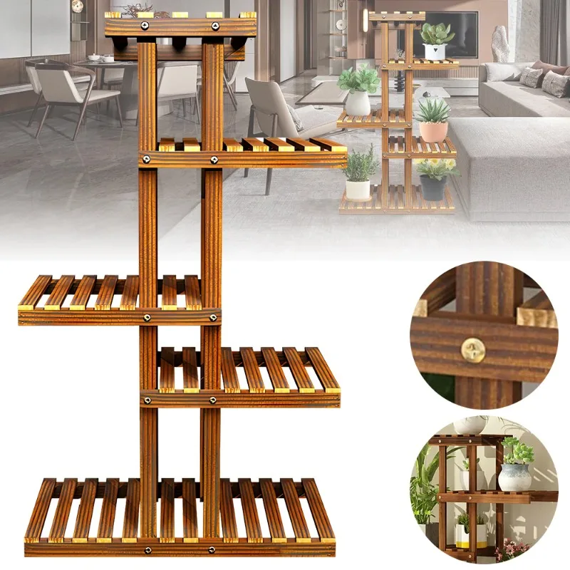 Support à plantes à 5 niveaux en bois, étagère à fleurs de 36 pouces de hauteur, support pour 6 pots, étagères de rangement pour plantes succulentes, organisateur de pots