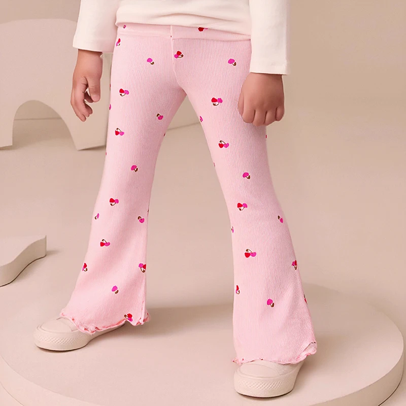 Little Maven Kinderkleidung 2025, Herbst, Frühling, Kleinkinder, Mädchen, Hosen, Baumwollhosen, kirschrosa Leggings, Kinderkleidung