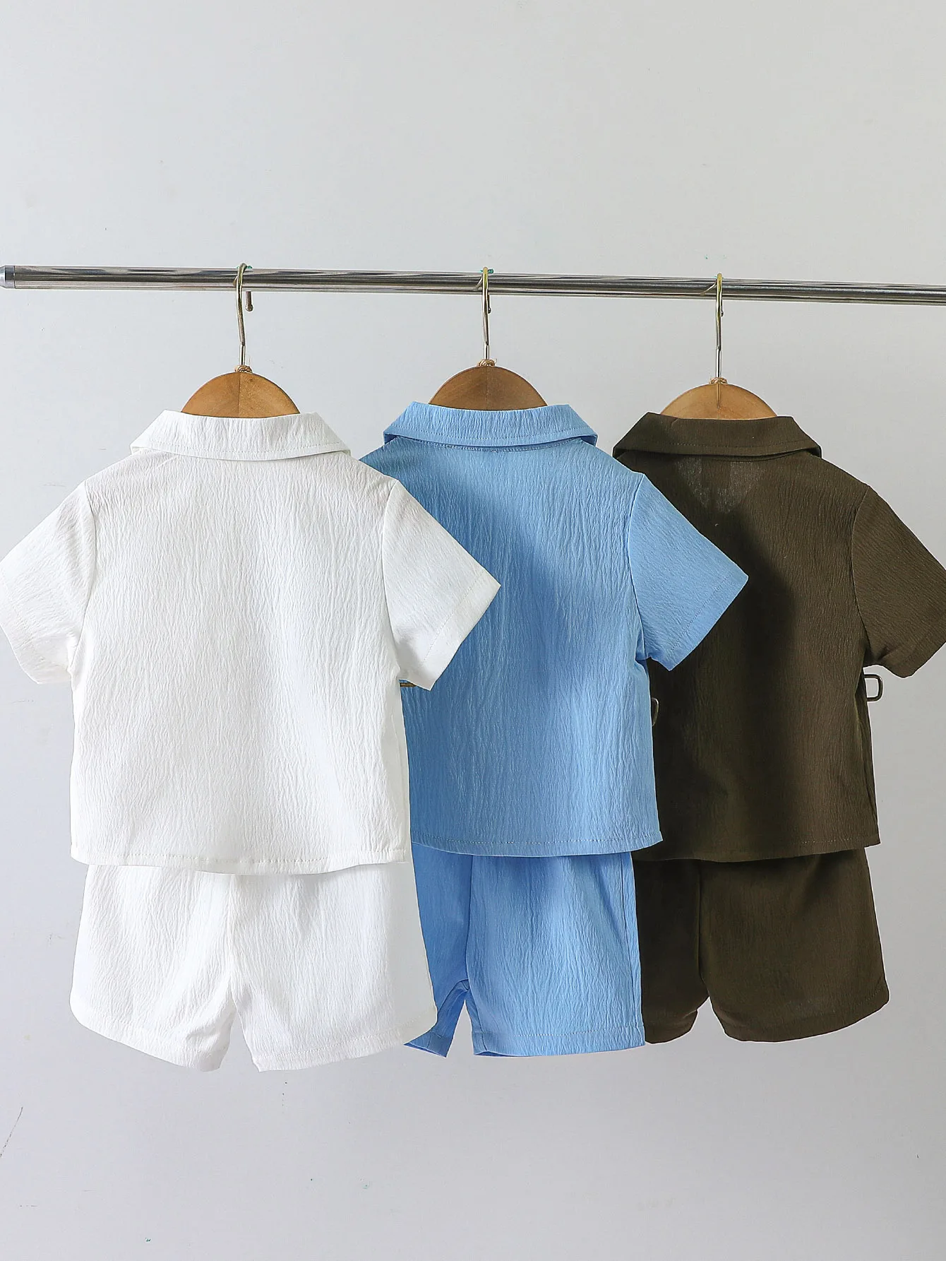 6 Pieces Toddler Baby Boys  Clothes Outfits 2026 Summer Short Sleeve Turn Down Collar Solid Color Tops and Shorts Set for 1-3Y