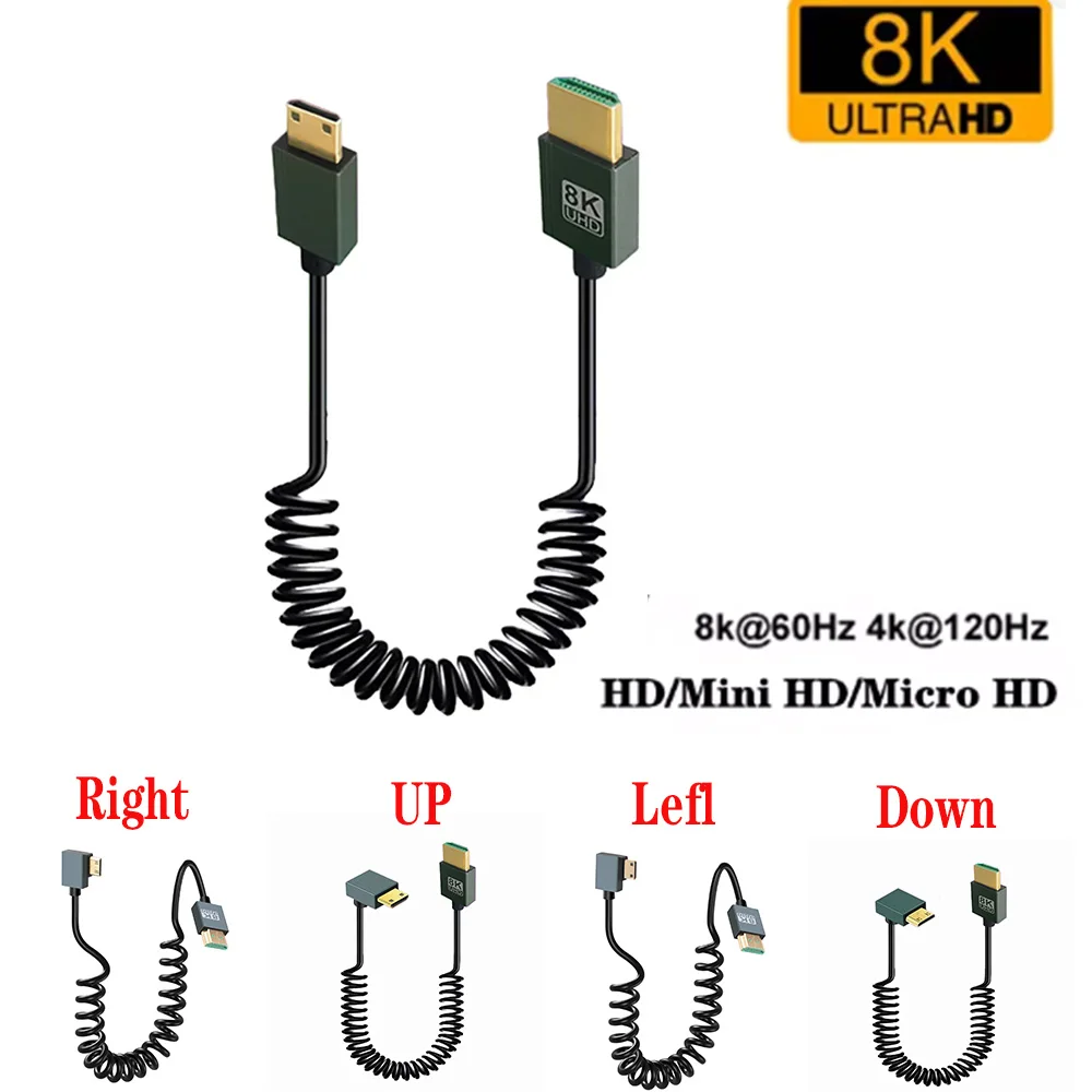 

JoniSer 8K Right Angled Mini HDMI to HDMI Cable, 48Gbps High Speed 90 Degree Mini HDMI to HDMI Coiled Cable